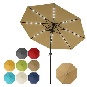 10FT Solar Patio Umbrella with 32 LED Lights – Outdoor Table Umbrella with Crank Lift, Push Button Tilt & 8 Sturdy Ribs – Market Umbrella UV Protection for Pool, Deck, Yard, Garden