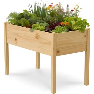 MOPHOTO Raised Garden Bed Outdoor with Legs, 45x24x31in Wooden Elevated Planter Garden Box Raised Bed for Herbs Flowers Vegetables, 390lbs Capacity