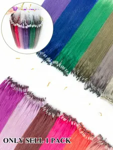 50pcs Colorful Real Human Hair Micro Loop Hair Extensions, 12 16 20 Inch Long Straight Hair, Professional Salon Highlighting Human Hair Extensions Micro Loop Link Ring Hair
