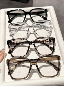 Unisex Fashion Classic Square Frame Glasses, Boho Style Leopard Pattern, Decorative Lens for Daily Wear, All Seasons