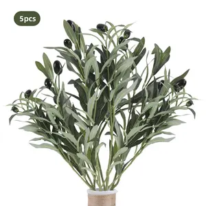 5pcs Realistic Faux Olive Branches with 72 Leaves & Stems - Artificial Olive Tree Plastic Greenery for Vase Centerpiece, Indoor/ Decor, Low-Maintenance Fake Plants for Home, Wedding, Party, Christmas (18 Inch) - Year-Round