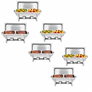 Stainless Steel Chafing Dish Buffet Set, 6-Pack 8 QT Food Servers and Warmers with Water Pan, NSF Certified, Convenient Structure to Maintain Perfect Food Temperature for Weddings, Catering