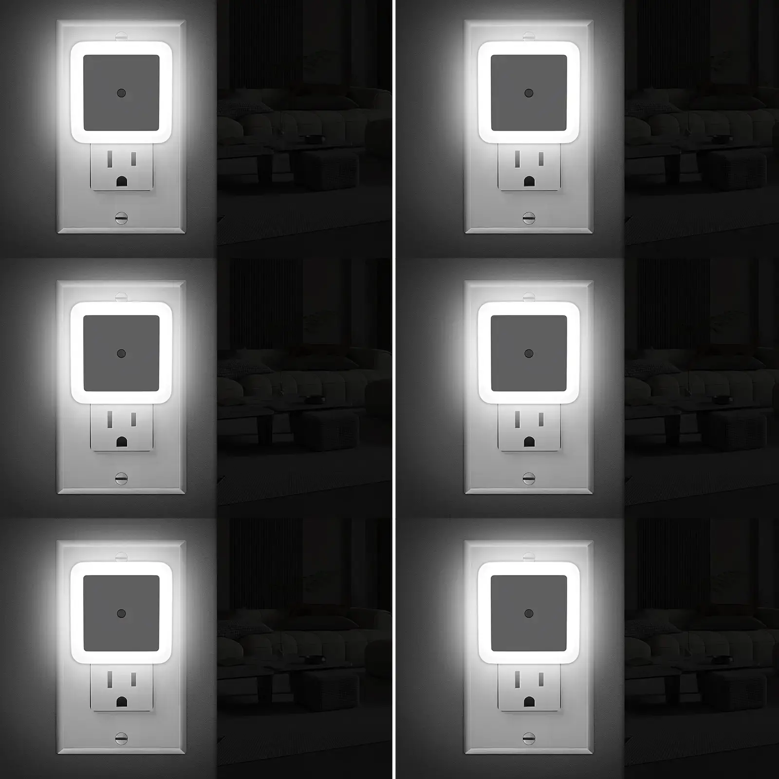 6 Pack LED Night Lights Plug into Wall, Plug in Night Light with Dusk to Dawn Sensor, Warm White Nightlight for Bedroom, Bathroom, Hallway, Kitchen, Stairs, Nursery & Kids Room, Energy Saving Home Lighting