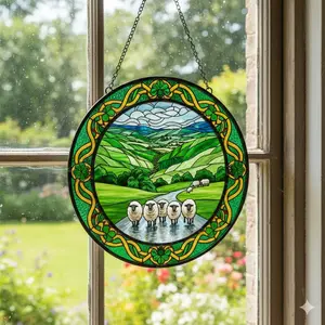 Irish Sheep Stained Glass Suncatcher : Rustic Ireland Stained Glass Suncatcher, St patrick Day