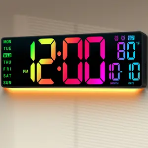 16" Large Digital Wall Mount Clock with Countdown Timer Alarm & 11 RGB Colors for Living Room Classroom Desk Xmas Birthday Gift for Seniors - Decor