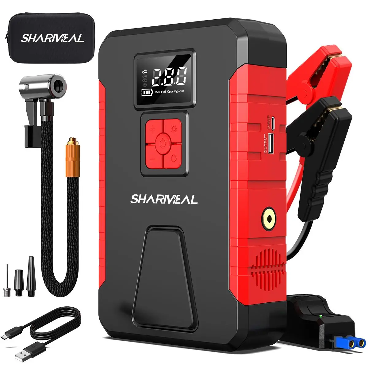 16800mAh SHARMEAL 5-in-1 Portable Car Jump Starter with Air Compressor [6000A], 12V Battery Charger & Booster Pack, 150 PSI Tire Inflator, Emergency LED Light for Outdoor