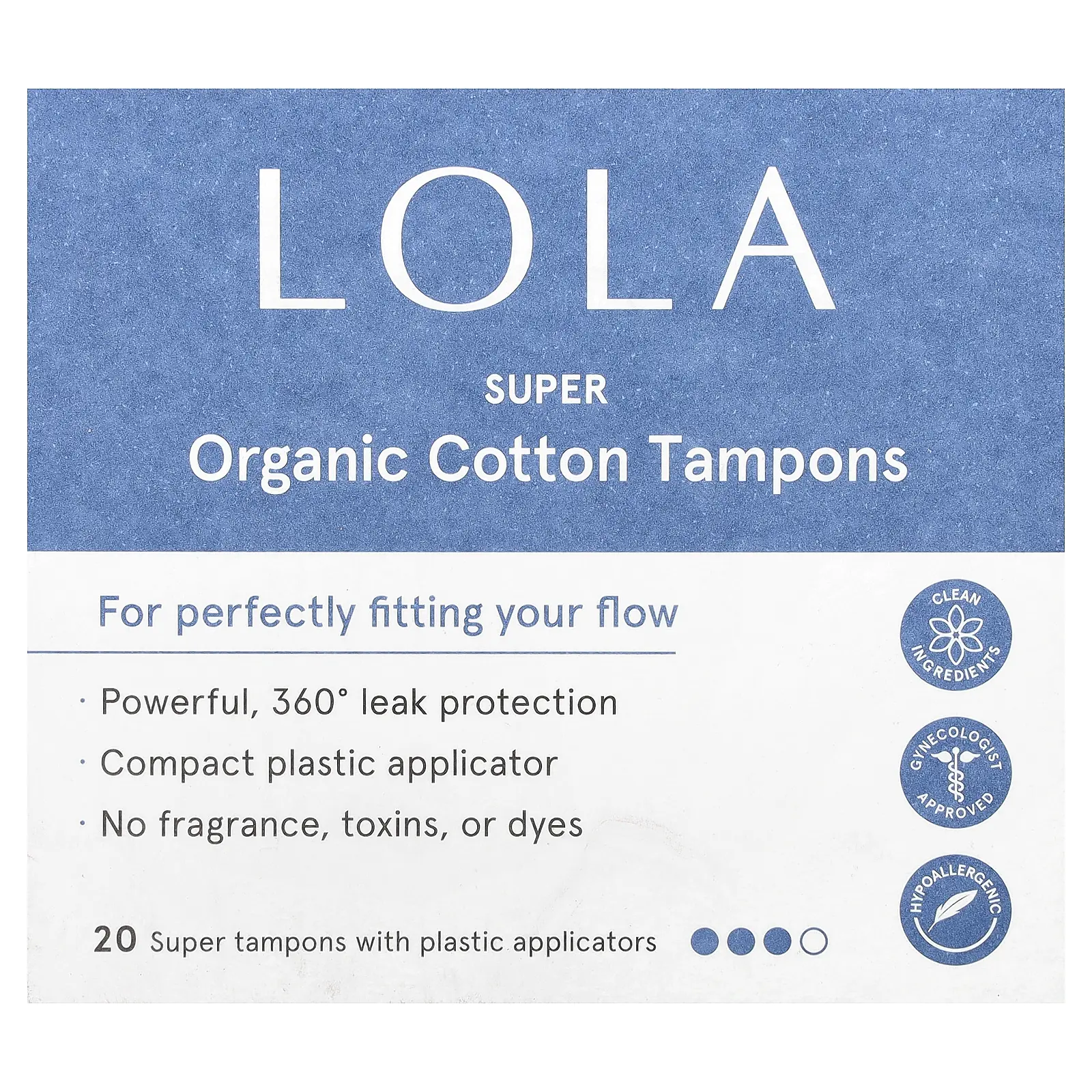 Lola Organic Cotton Tampons with Plastic Applicators, Super, 20 Tampons