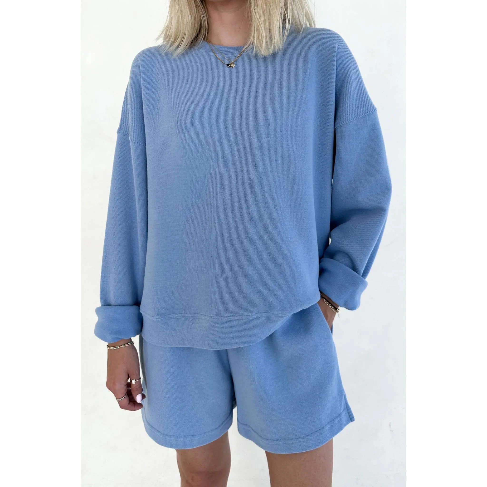 Sunkissed Slouchy Pullover Top in Bahama Blue