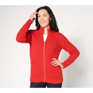 Isaac Mizrahi Live! Estate Cozy Cable Zip Front Sweater