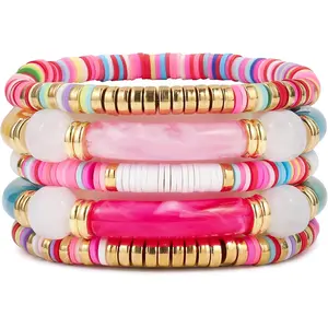 colorful bracelets for women Surfer Thick Tube Heishi Summer Beach Beaded Stackable Boho Stretch Bracelets