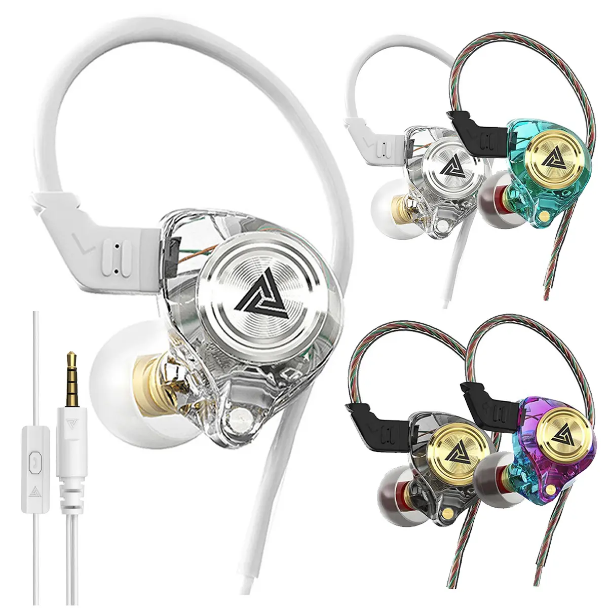 QKZ AK3 in Ear Monitor Headphones, Portable 3.5mm Wired Gaming IEM in-Ear Earphones Ear Buds, HiFi Stereo Headphone Cool White Clear Inear Monitors Earbuds for Singers Musicians with Mic IEM for Music Video Calling