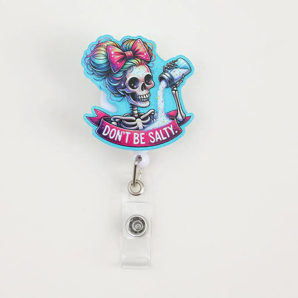 Halloween Themed Skull Witch Pattern Retractable Badge Holder, Cute Badge Scroll Badge Clip, Nurse Badge Reel, ID Card Pack for Student Office Staff Doctor Nurse Teacher, Acrylics