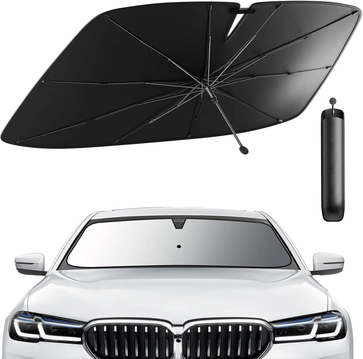 Car Windshield Sun Shade Umbrella, 2026 Upgrade Foldable Car Windshield Sun Shade Cover, 100% Sun Blocking & UV Protection Easy to Store, Fits Most Cars & Suvs (Large (55.1 * 31.1 Inch)) FODDOM
