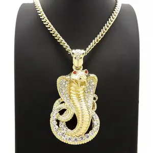 Iced Bling Large Cobra Snake Gold Silver Plated Pendant 6mm 24" 30" 36" Miami Cuban Chain Necklace Jewelry