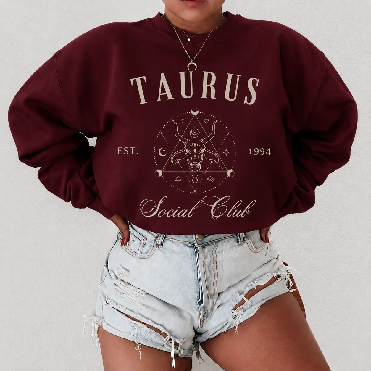 [LEAVE NOTE EST YEAR] 12 Zodiac Social Club Sweatshirt, Zodiac Crewneck, Taurus Astrology Sweatshirt, Celestial Bull Graphic Pullover, Horoscope Gift for Women & Men