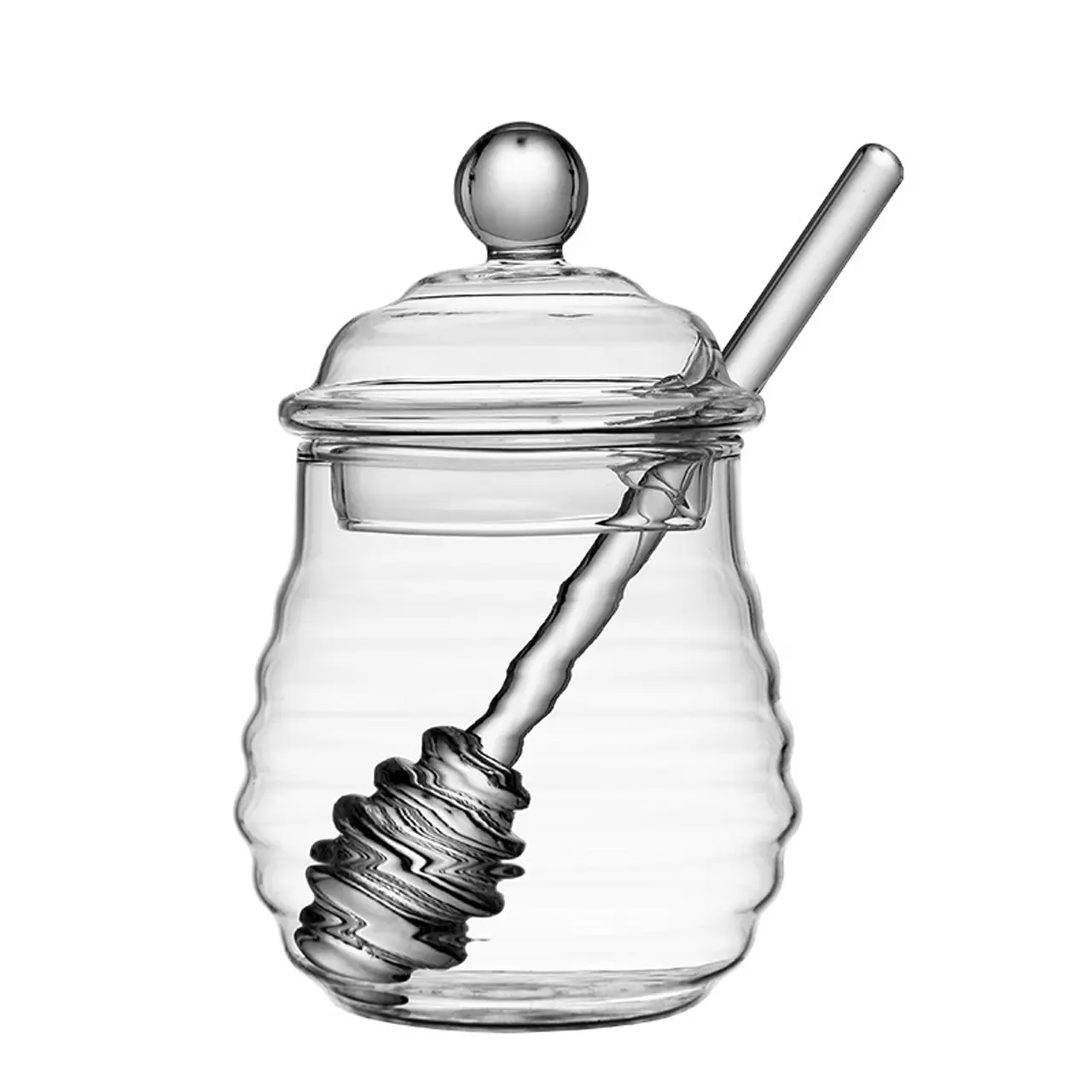 Glass Honey Jar Canister with Lid and Dipper, 10.14oz BPA-Free Glass Food Storage Container, High Borosilicate Clear Transparent Bottle, Animal Theme Design for Kitchen, Kitchen Storage Containers, Glass Canisters