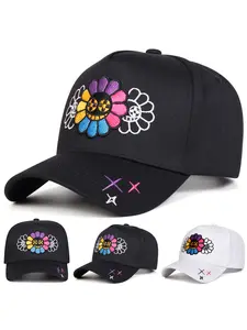 Unisex Colorful Sunflower Baseball Cap, Adjustable Fitted Hat for Spring & Fall, Casual Outdoor Travel Beach Vacation Headwear, Adjustable Caps