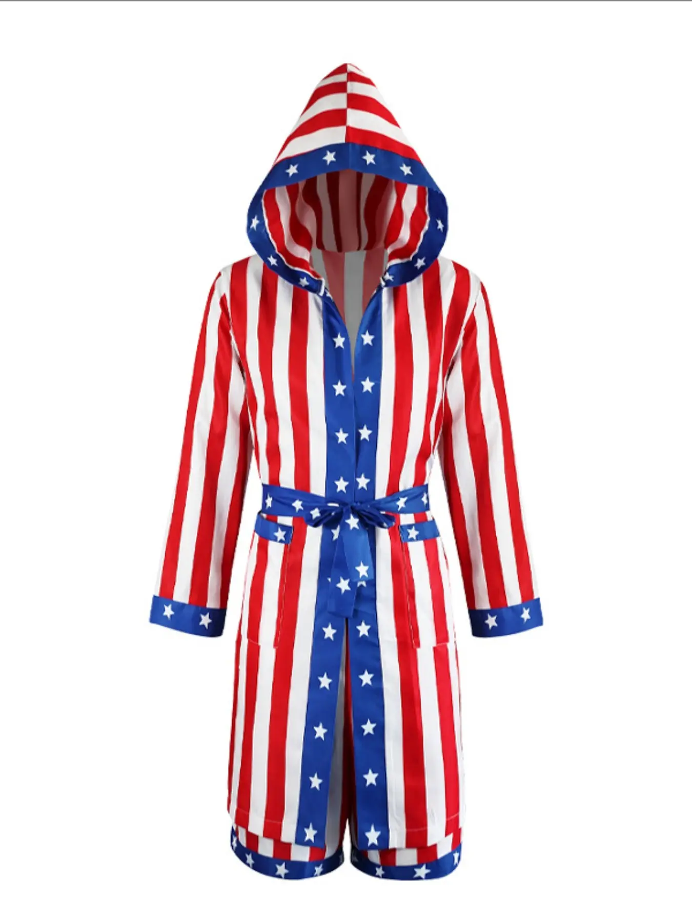 Rocky Balboa Boxing Robe Striped with American Stars and Stripes, Slim-Fitting All Seasons Suit for Boxing  with American Stars and Stripes, Slim-Fitting All Seasons Suit for Boxing Fans, Unique Italian Stallion, Party Costume
