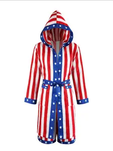 Rocky Balboa Boxing Robe Striped with American Stars and Stripes, Slim-Fitting All Seasons Suit for Boxing  with American Stars and Stripes, Slim-Fitting All Seasons Suit for Boxing Fans, Unique Italian Stallion