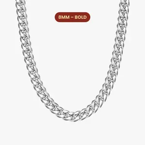 JAXXON Cuban Link Chain 8mm - Silver - Waterproof - Box Clasp