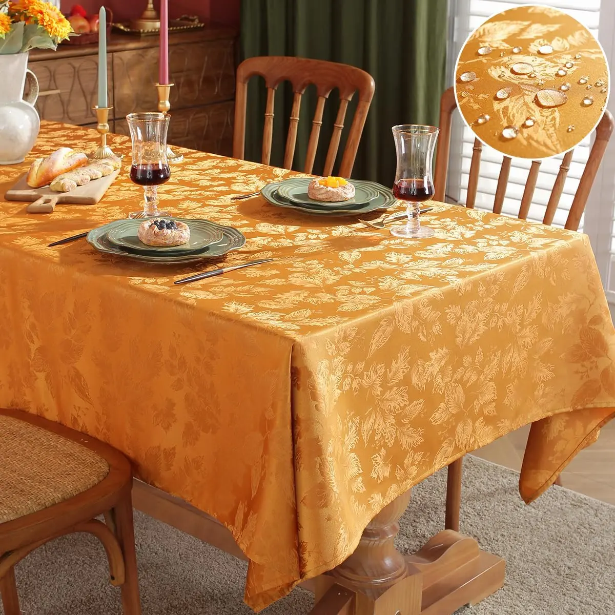 Fall Maple Leaves Jacquard Tablecloth Non Slip Wrinkle-Resistant Table Cover for Autumn, Harvest, Thanksgiving Rectangle Table Cloth 60 x 102 Inch