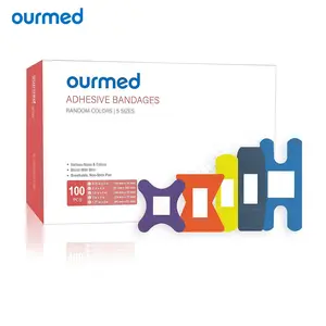 Ourmed Flexible Fabric Bandages with Non-Stick Pad, Latex Free, Rainbow Colors Adhesive Bandage First Aid Wound Care for Cuts, Scrapes, Blisters, Assorted Sizes, 100 Count