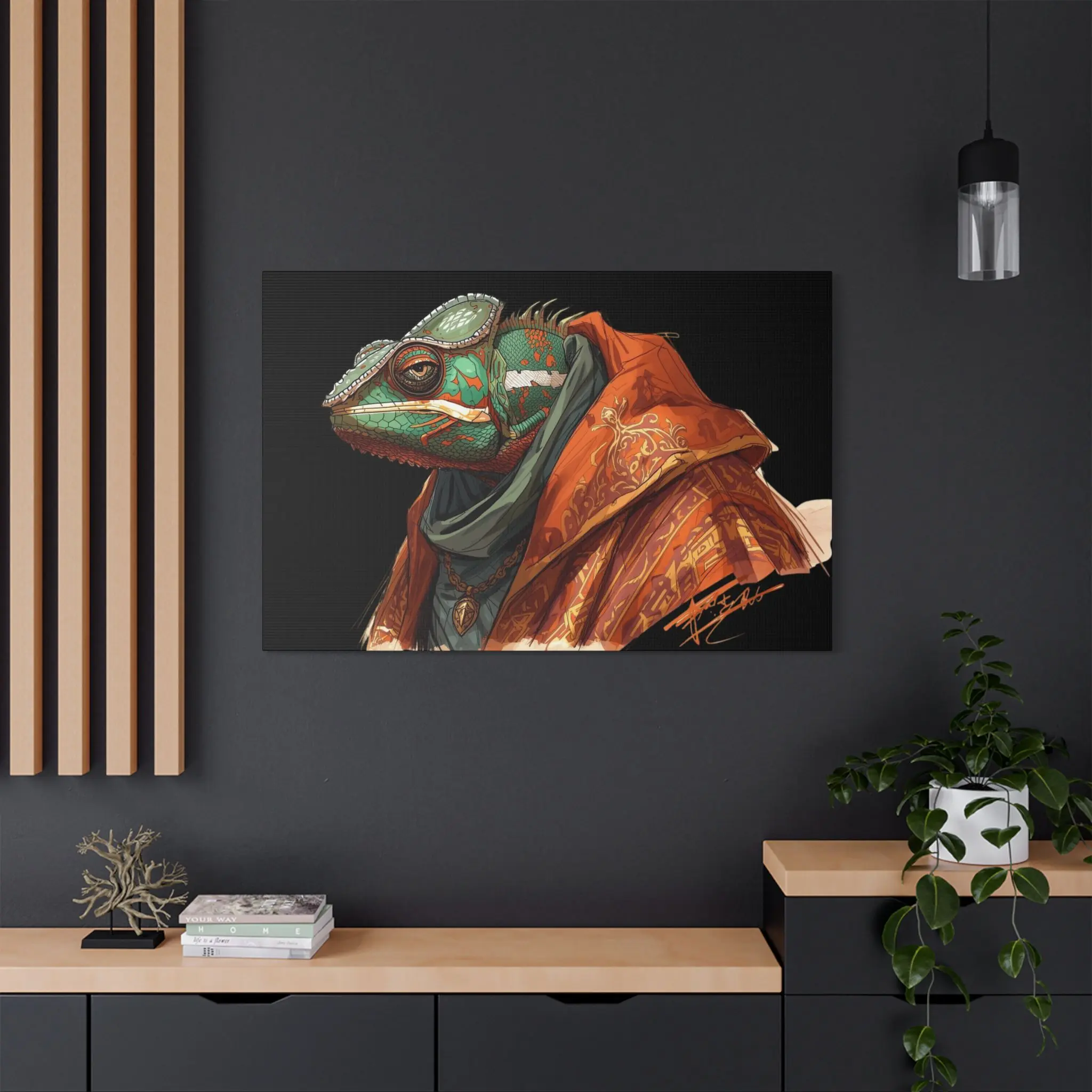 Stretched Canvas Art Print, Unique Chameleon Artwork, Home Decor, Animal Portrait, Gifts for Nature Lovers, Vibrant Wall Art