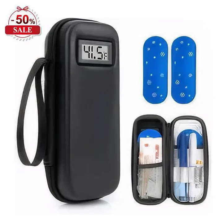 Insulin Cooler Travel Case with Temperature Display - Refrigerated  Cooler Travel Case Diabetic Travel Case with 2 TSA Approved Ice Pack for Trip and Daily Adjustable Temperature Insulin Cooler Case GLP-1 traveling 02