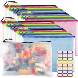 24pcs A4 Mesh Waterproof Zipper Pouch Bags for Classroom Organization, Cosmetics, Travel and Office Document Storage