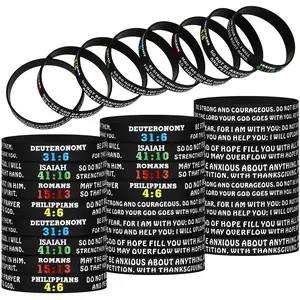 4/8/12PCS Christian Scripture Bracelets Bible Verse Bracelets Christian Inspirational Rubber Bracelets Religious Silicone Wristbands Rubber Jesus Wristbands Church Gifts Scripture Faith Hope Wristbands Unisex Party Favors