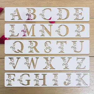 5 Piece Floral Letter Templates, Reusable 2.0x12.0 Inch Drawing Stencils for Textiles, Painting, Scrapbooking, Gifts, Birthdays, Weddings, DIY Painting Supplies