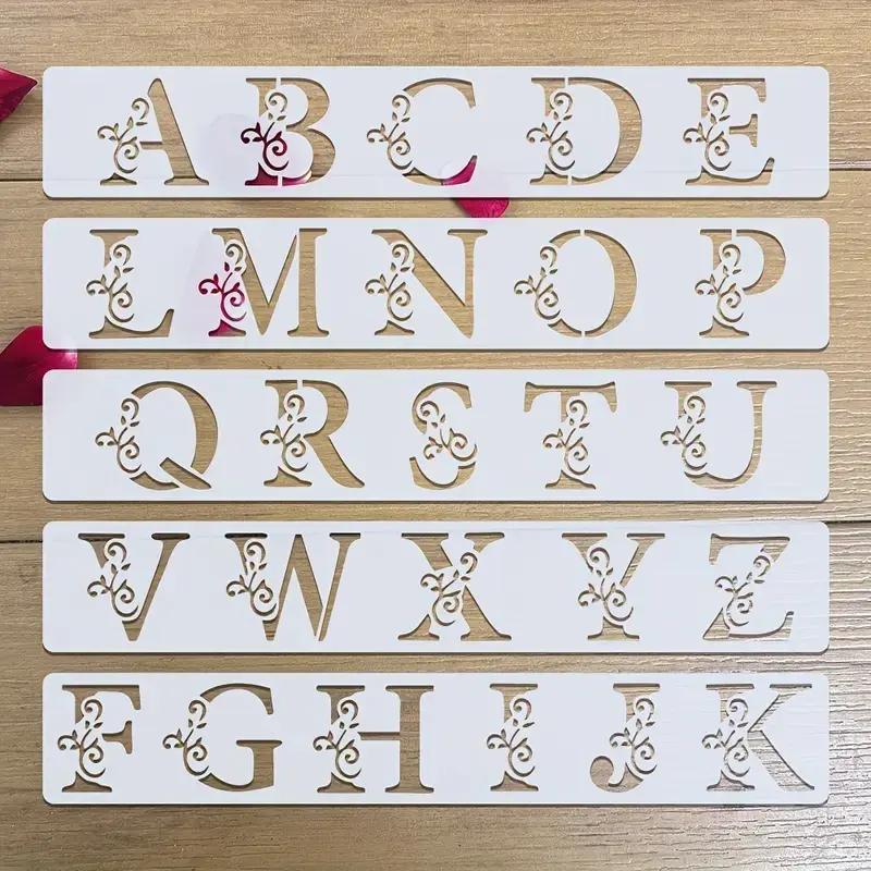 5 Piece Floral Letter Templates, Reusable 2.0x12.0 Inch Drawing Stencils for Textiles, Painting, Scrapbooking, Gifts, Birthdays, Weddings, DIY Painting Supplies, Art Supplies