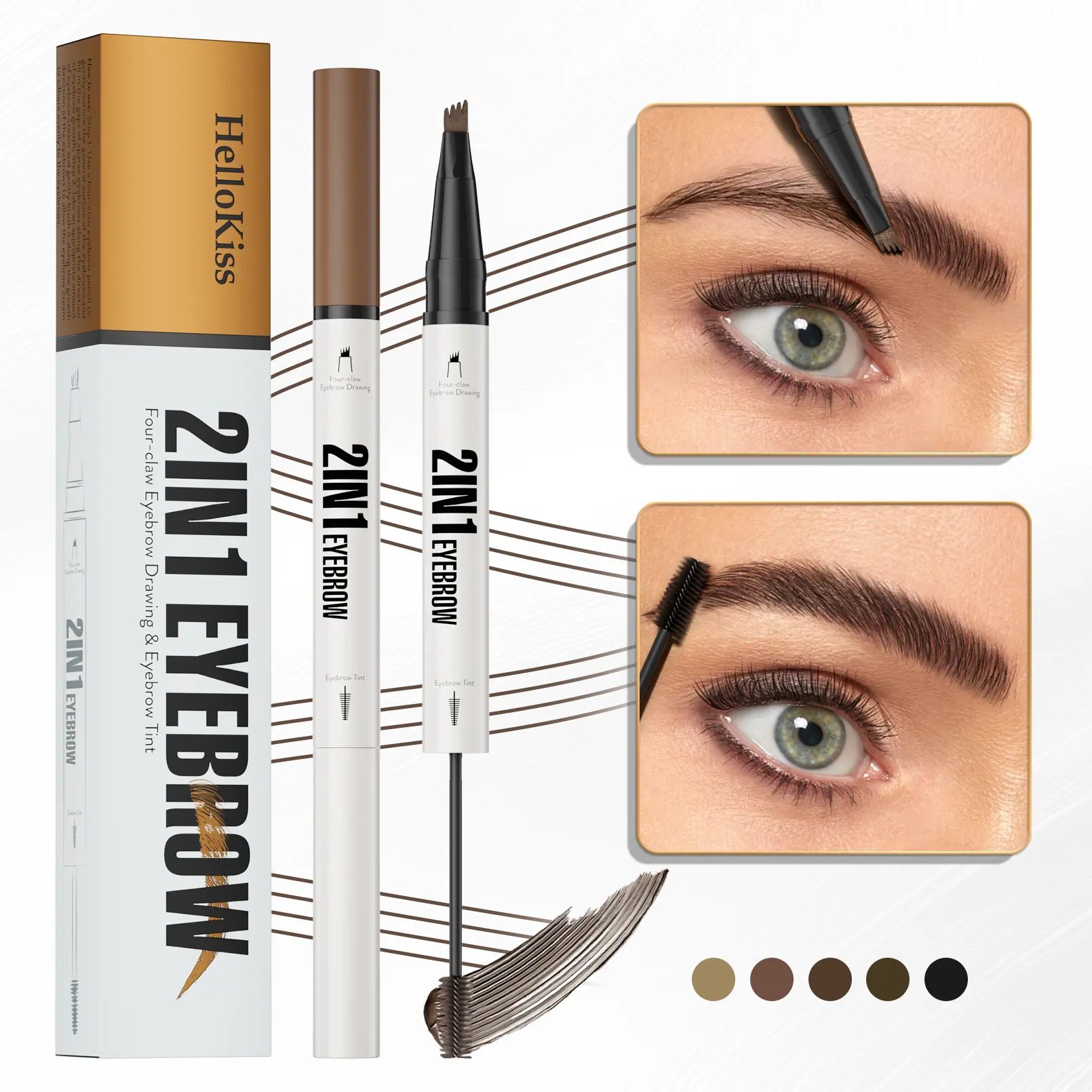 2-in-1 Eyebrow Pencil & Tinted Gel for Flawless, Natural Hair-Like Strokes - Waterproof & Long-Lasting Brow Enhancement Cosmetic for Sparse Brows