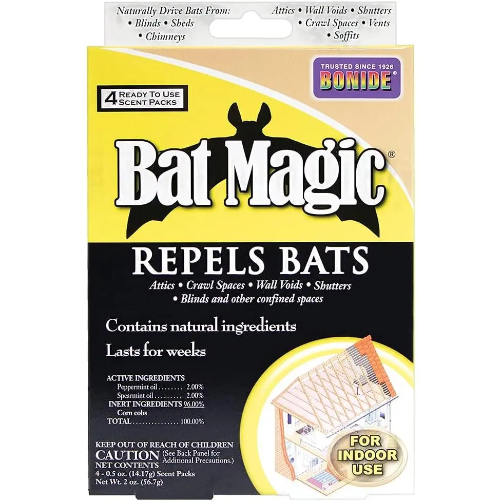 Bonide Bat Magic Bat Repellent 4-Pack, Ready-to-Use Peppermint Oil Scent Packs for Indoor Bat Control