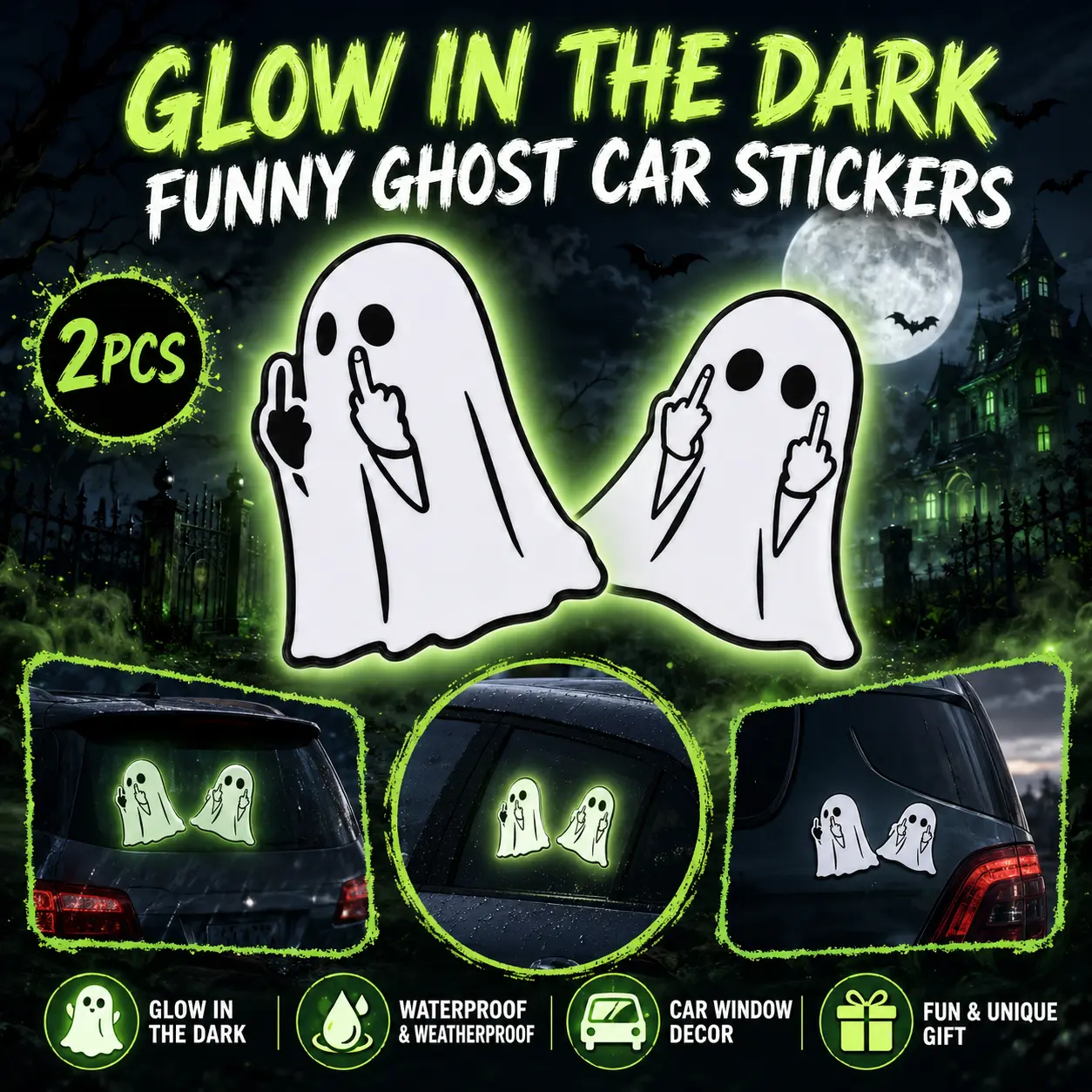 Ghost - PVC Sticker Middle Finger Ghost Decal I Reflective Car Decal/Motorcycle Decal, Suitable for Car Windows and Paint