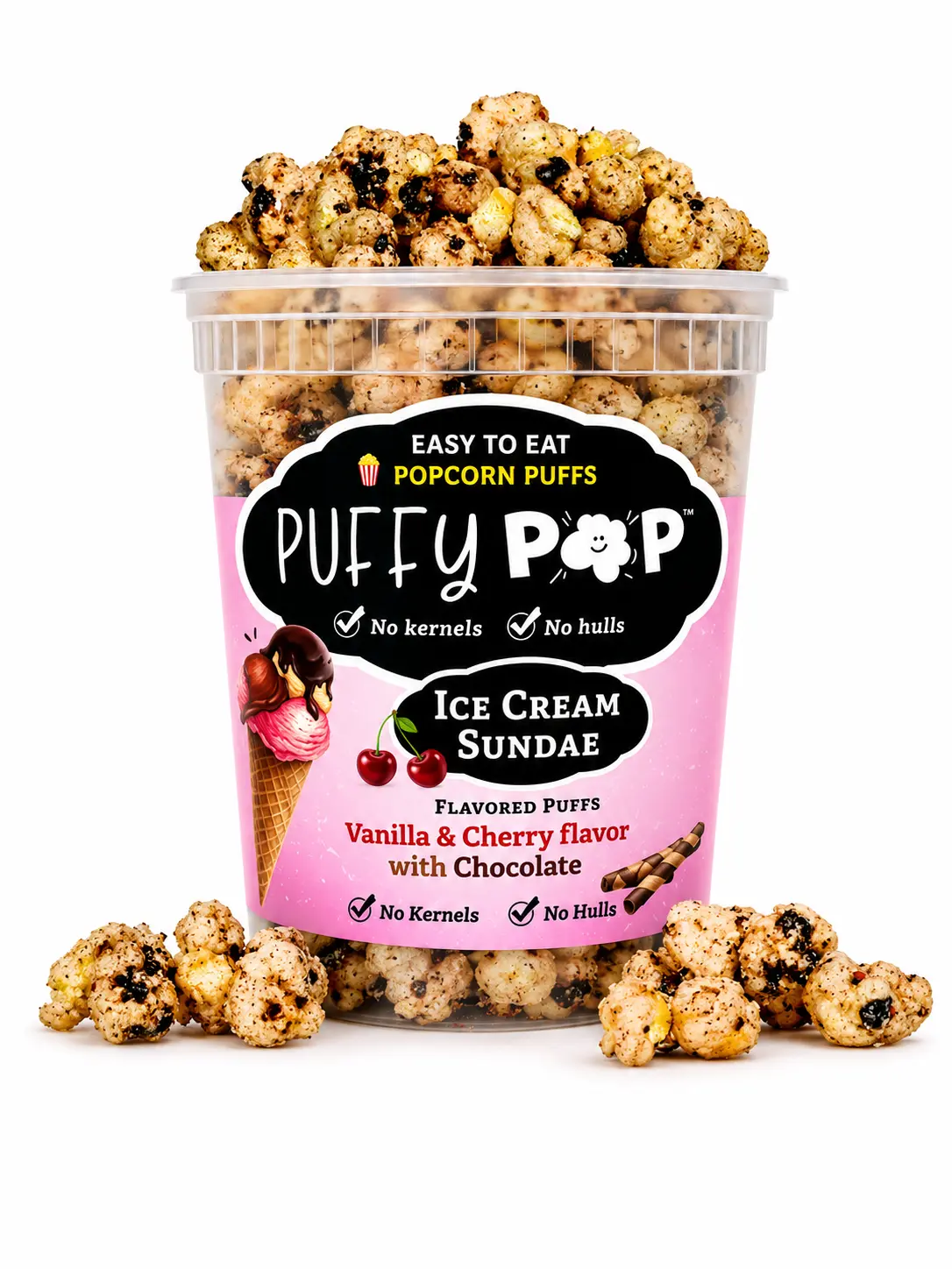 Ice Cream Sundae (GF) Puffy Pop Popcorn Puffs - No Kernels, No Hulls - Easy to Eat Snack Ice Cream Sundae (GF) Puffy Pop Popcorn Puffs - No Kernels, No Hulls - Easy to Eat Snack