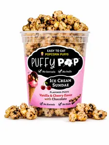 Ice Cream Sundae (GF) Puffy Pop Popcorn Puffs - No Kernels, No Hulls - Easy to Eat Snack