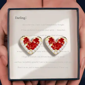 Inner Love Exquisite diamond-encrusted heart-shaped earrings, stylish and simple, trendy and sophisticated ear seeds piercing earring