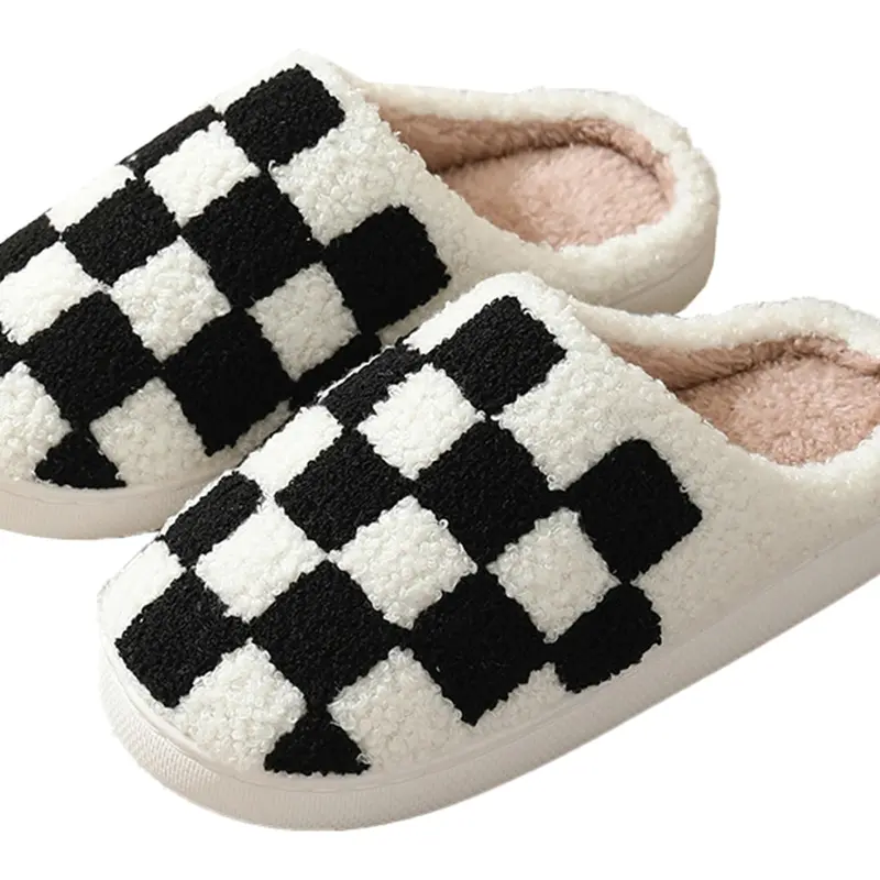Unisex Cozy Winter Plaid Design Slip-On Slippers - Warm, Supportive Memory Foam, Black Plush Lining, Non-Slip Sole, Breathable Cushioned Classic Chic Footwear for Men & Women, Plaid Design Slippers, Cloud Slippers