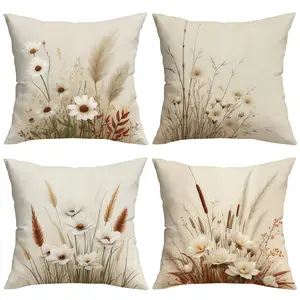 4pcs, Spring Themed Throw Pillow Covers, Reed, Daisy, White Wildflower Pattern, Suitable Spring Living Room, Bedroom, Sofa and Bed Decoration, Enhancing the Natural and Healing Home Atmosphere, Single Sided Printing, No Pillow Core