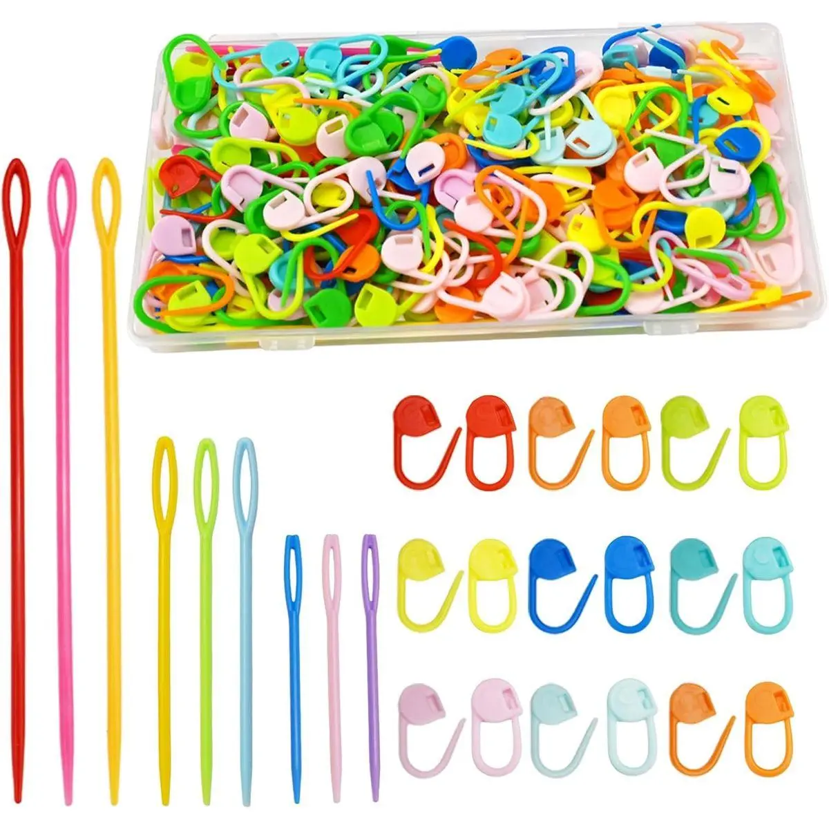200Pcs Knitting Stitch Markers with 9 Yarn Needles, Stitch Marker for Crocheting, Colorful Locking Pins Clip Crochet Supplies & Accessories