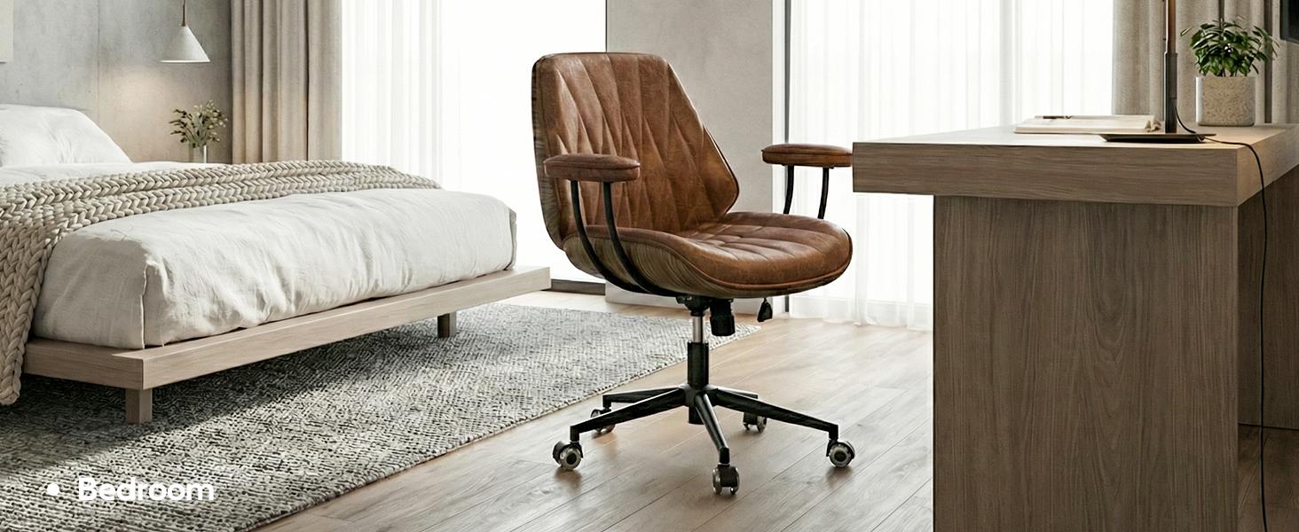 Adjustable Height Ergonomic Office Chair, 330LBS Load Capacity Leather Desk Chair with 90-120° Tilt, 360° Swivel & Silent Wheels, Rolling Computer Chair for Home & Office