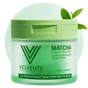 Velvente Jeju Matcha PDRN Toner Pads (100 Sheets) | Hydrating & Soothing Korean Skincare with Peptides & Hyaluronic Acid | Helps Fade Dark Spots, Calm Redness, Smooth Uneven Skin & Support Acne-Prone Skin | Daily Skincare & Makeup Prep