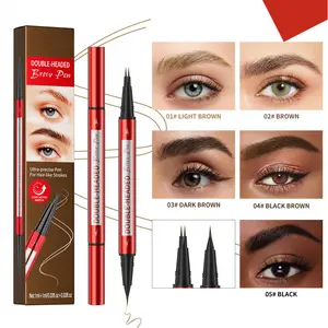 Dual-Ended Two-Tip Liquid Brow Pencil Waterproof Sweatproof Smudge Resistant Natural Wild Brow Pen Hair Stroke Effect Long Wear Eyebrow Makeup for Beginners & Pros