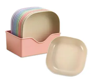 10 Pcs Wheat Straw Plates and 1 Pcs Storage Box Set, 5.5-inch Thickened Plastic Dish, Fruit Dish, Side Dish Plate, Dried Fruit Plate, Home Storage Plate, Lightweight Unbreakable Dinnerware Set