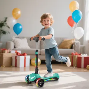 Electric Scooter for Kids Ages 3-12 with Bluetooth Music Speaker – 3-Wheel Toddler Motorized Scooter, LED Lights, Thumb Accelerator, 3 Adjustable Height, Foldable Balance Training Scooter for Boys and Girls