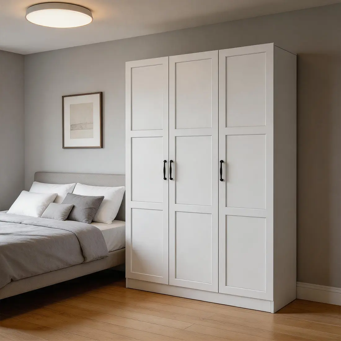 3 Doors Wooden Wardrobe Closet Armoire,Storage Cabinet for Hanging Clothes, Bedroom Large Capacity Freestanding Armoire,Wood Wardrobe Combination with Shelves, Modern Wood Wardrobe, Stand Alone Wardrobe