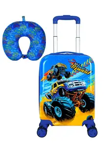 2Pcs Flame Truck Kids Luggage Set, Hard Shell Rolling Suitcase with Neck Pillow, Lightweight Travel Carry On Luggage for Boys, Kids School & Vacation