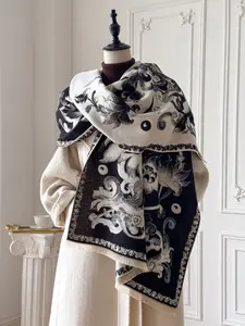 Women's Winter Floral Print Scarf, Casual Loose-Fit Design, Thick Woven Fabric, Warm & Soft, Perfect for All Seasons, Elegant Fashion Accessory, Daily Accessory, Casual Soft Shawl, Neck Scarf