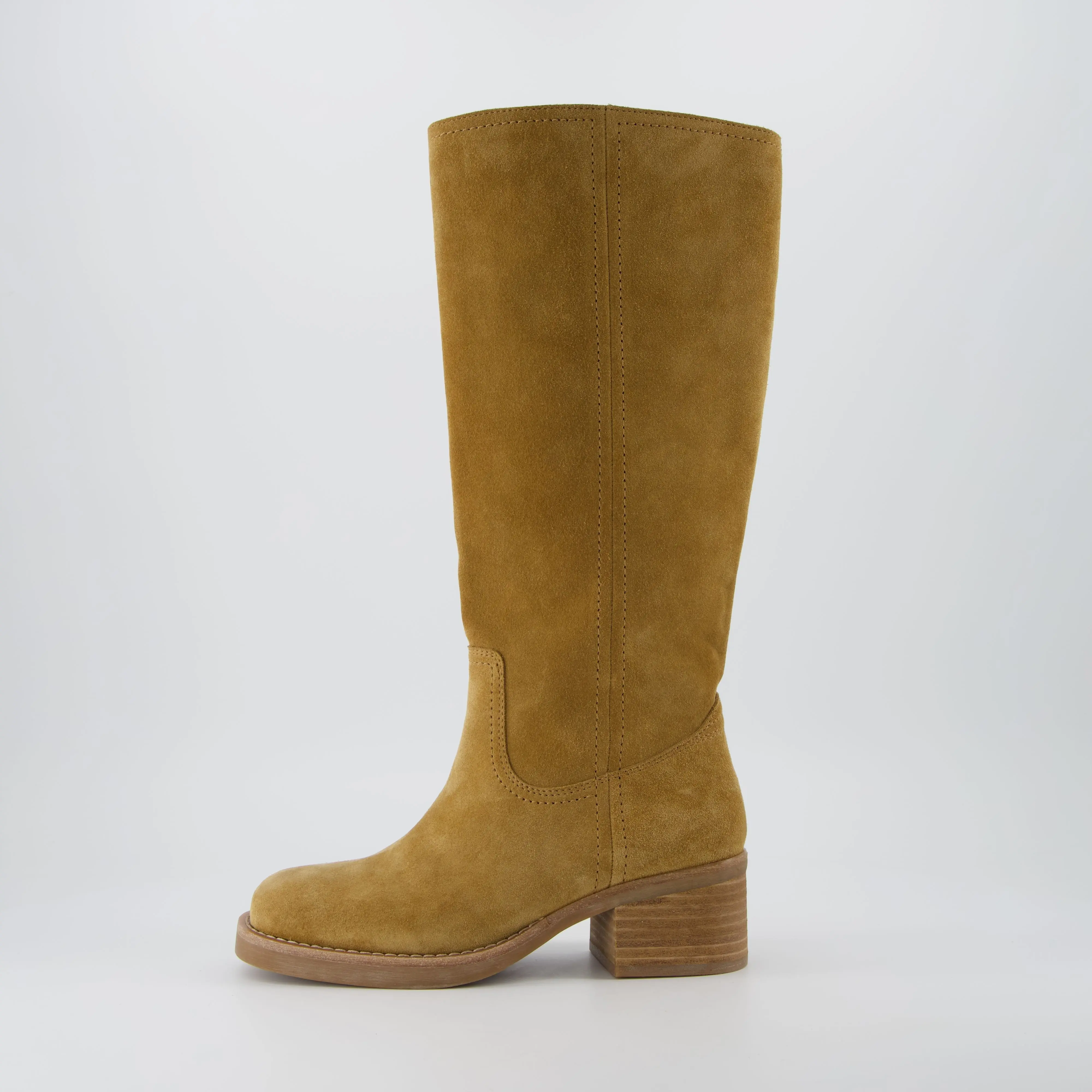 Cushionaire Sawyer Leather Tall Stacked Heel Women's Boots - Genuine Leather Pull On Casual Knee High Boots for Women